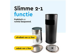 Afvalbak met asbak BRASQ 11 liter AT500 zwart