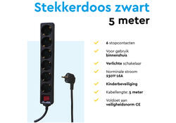 Stekkerdoos BRASQ 6 voudig 5 meter zwart