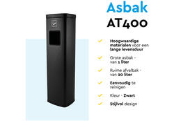 Afvalbak met asbak BRASQ 20 liter AT400 zwart