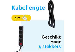 Stekkerdoos BRASQ 4 voudig 5 meter zwart