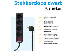 Stekkerdoos BRASQ 4 voudig 5 meter zwart