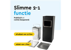 Afvalbak met asbak BRASQ 16 liter AT600 zwart