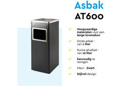 Afvalbak met asbak BRASQ 16 liter AT600 zwart