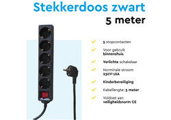 Stekkerdoos BRASQ 5 voudig 5 meter zwart