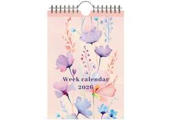 Weekkalender 2026 Lannoo 155x220 Flowers watercolour 7dagen/1pagina roze