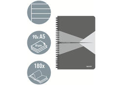 Notitieboek Leitz Office A5 lijn 180 pagina's 80gr grijs grijs