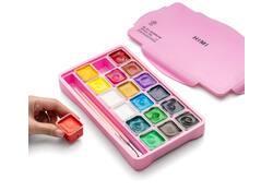 Gouache HIMI 18 kleuren 30gr opbergbox roze