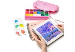 Gouache HIMI 18 kleuren 30gr opbergbox roze