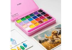 Gouache HIMI 24 kleuren 30gr opbergbox roze
