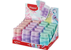 Puntenslijper Maped Connect 2gaats met gum display á 20 stuks pastel assorti