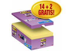 Memoblok Post-it 655 Super Sticky 76x127mm geel 14+2 gratis
