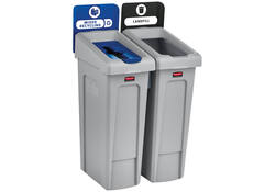 Afvalbak Rubbermaid Slim Jim Recyclestation starterset 87L grijs