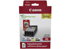 Inktcartridge Canon CLI-581XL 4 kleuren +50 vel fotopapier 10x15cm