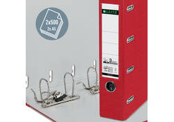 Giro-bank ordner Leitz A4 met dubbele mechaniek 80mm PP rood