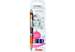 Gelschrijver Pentel BL77 Energel medium oranje-roze-lichtblauw-violet blister à 4 stuks