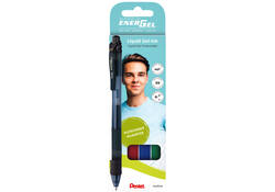 Gelschrijver Pentel BL107 Energel-X medium zwart-rood-blauw-groen blister à 4 stuks