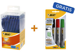 Balpen Bic M10 clic medium blauw valuepack à 50 stuks incl 4 st viltstiften