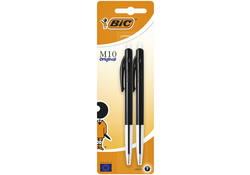 Balpen Bic M10 medium zwart blister à 2 stuks
