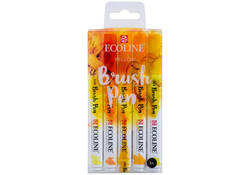 Brushpen Talens Ecoline set-geel blister à 5 stuks ass