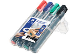 Viltstift Staedtler Lumocolor 350 permanent schuin set à 4 stuks assorti