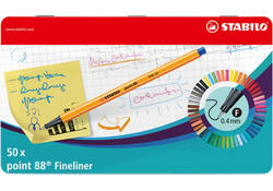 Fineliner STABILO point 88/50 fijn assorti blik à 50 stuks