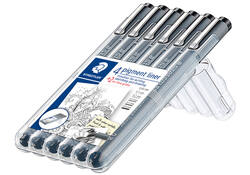 Fineliner Staedtler Pigment 308 zwart set 4+2 gratis
