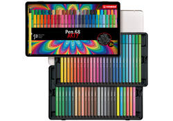 Viltstift STABILO Pen 68/50 Arty medium assorti blik à 50 stuks