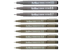 Fineliner Artline technisch etui met 0.1-0.3-0.5-0.7mm zwart