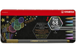 Viltstift STABILO Pen 68/8 medium metallic assorti blik à 8 stuks