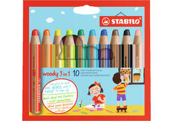 Kleurpotloden STABILO 880 woody 3 in 1 assorti etui à 10 stuks