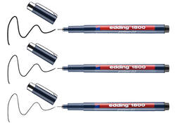Fineliner edding 1800 0.25mm - 0.35mm - 0.5mm zwart set à 3 stuks