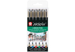 Brushpen Sakura Pigma set 6 kleuren