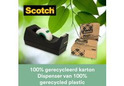 Plakbandhouder Scotch C38 recycled zwart + 3rol magic tape 900 19mmx33m
