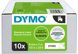 Labeltape Dymo LabelManager D1 polyester 9mm zwart op wit 10 stuks