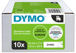 Labeltape Dymo LabelManager D1 polyester 12mm zwart op wit 10 stuks