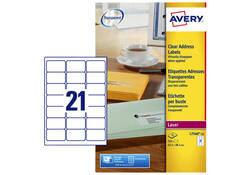 Etiket Avery L7560-25 63.5x38.1mm transparant 525stuks