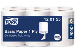 Poetspapier Tork Basic M2 centerfeed 1-laags 300m wit 120155