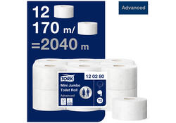 Toiletpapier Tork Mini Jumbo T2 advanced 2-laags 12 rollen wit 120280