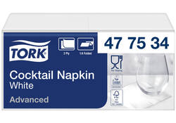 Cocktailservet Tork Advanced 1/4 vouw 2-laags 238x238mm 200 vel wit 477534