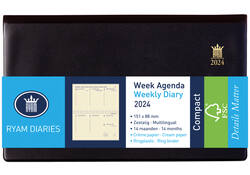 Agenda 2027 Ryam Compact Suprema 7dagen/2pagina's ringplastic zwart