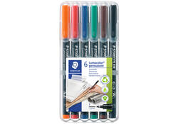 Viltstift Staedtler Lumocolor 318 permanent F set à 6 stuks assorti