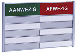 Aan- afwezigheidsbord voor 5 namen