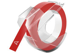 Reliëftape Dymo embossing vinyl 9mm wit op rood