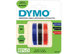 Reliëftape Dymo embossing vinyl 9mm assorti 3 stuks