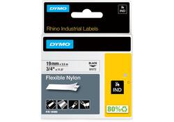 Labeltape Dymo Rhino industrieel nylon 19mm zwart op wit