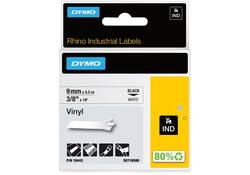 Labeltape Dymo Rhino industrieel vinyl 9mm zwart op wit