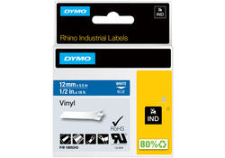 Labeltape Dymo Rhino industrieel vinyl 12mm wit op blauw