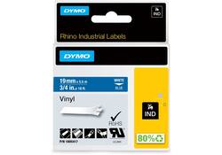Labeltape Dymo Rhino industrieel vinyl 19mm wit op blauw