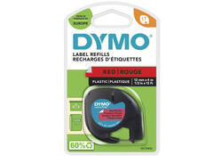 Labeltape Dymo LetraTag plastic 12mm zwart op rood
