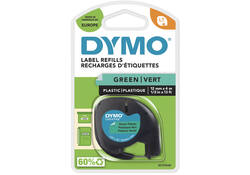 Labeltape Dymo LetraTag plastic 12mm zwart op groen